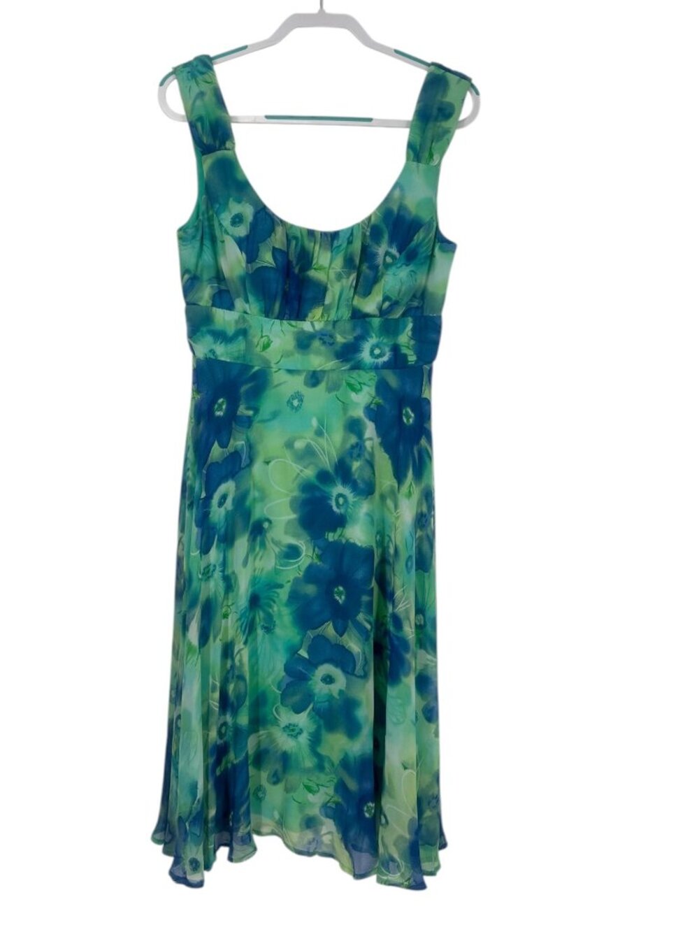 Connected Apparel Vintage Dress 12 Blue Floral Fit Flare Chiffon Party Glam Y2K